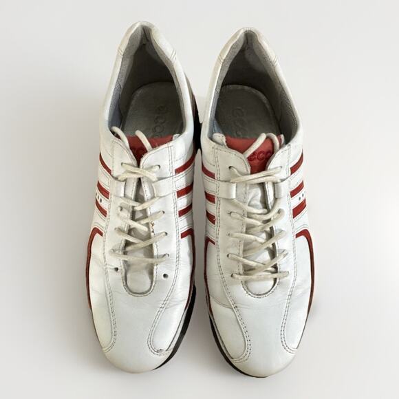 ECCO Golf Shoes Mens 5.5 Women’s 7.5 White Red Leather Soft Spikes - Picture 5 of 10
